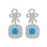 Bowknot Luxury Halo 12.7 Carat Cushion Cut Zircon Drop Earrings